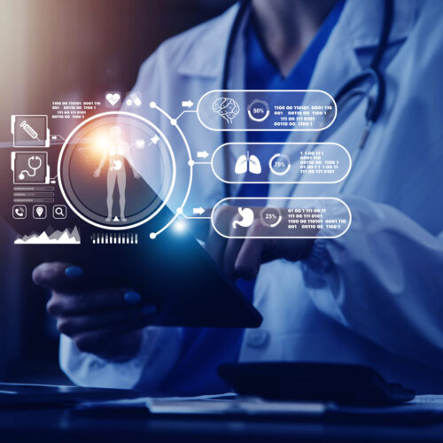 Medicine doctor working with digital medical interface icons on the hospital background, healthcare and Medical technology and network concept.